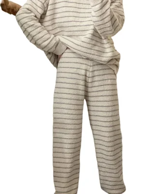 2025 Korean Striped Knit Pajama Set for Women