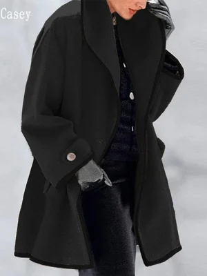 Elegant Black Wool Blend Long Coat for Women