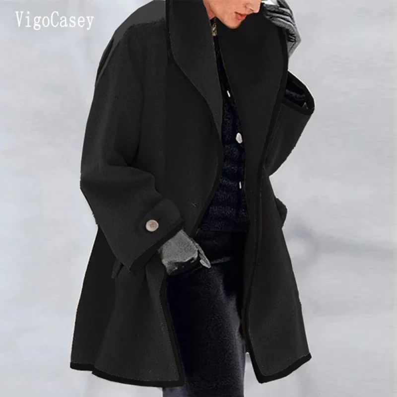 Elegant Black Wool Blend Long Coat for Women