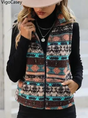 Women Sleeveless Furry Zip Vest
