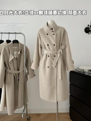 Elegant Double-Breasted Long Women’s Winter Outerwear