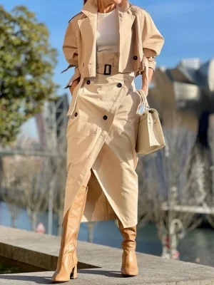 Autumn Workwear Style Belted Skirt Set