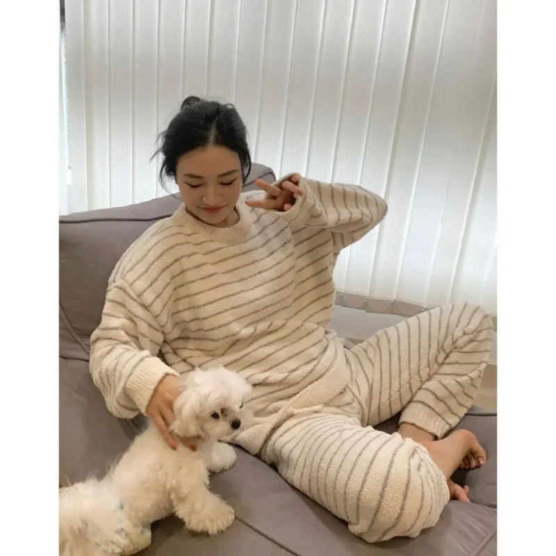 2025 Korean Striped Knit Pajama Set for Women - Image 3