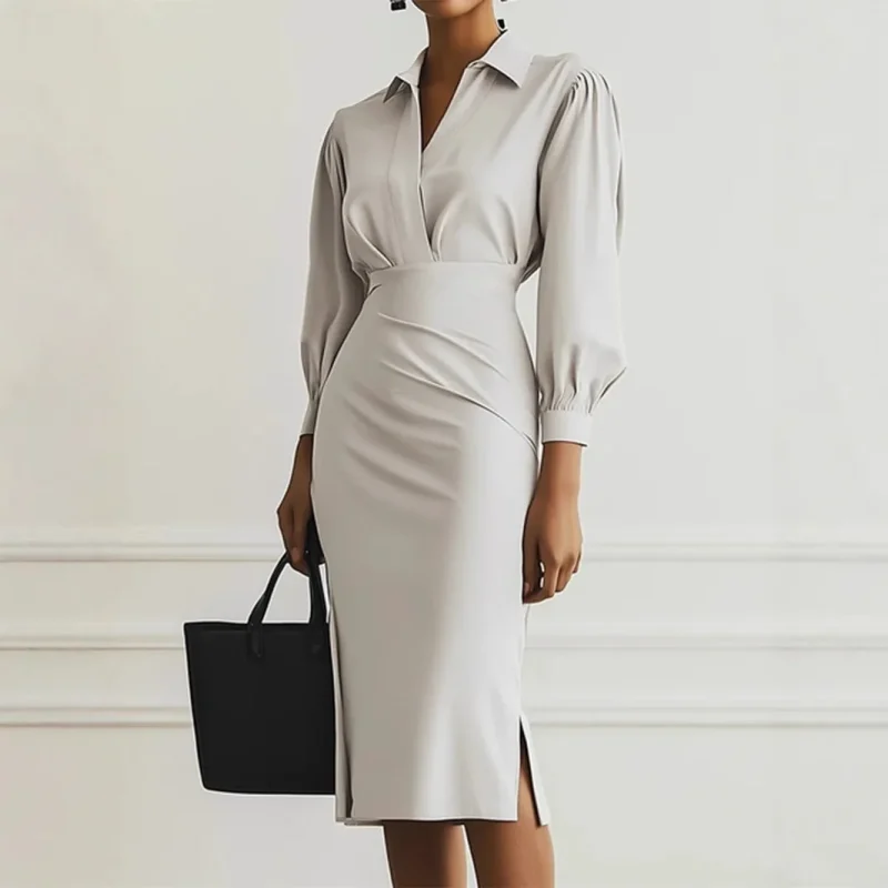 Women’s Slim Fit Waist Cinched Dress - Image 2