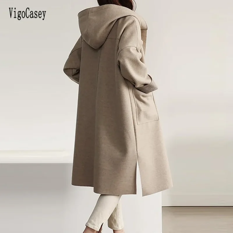 Winter Long Hooded Trench Coat Women - Image 4