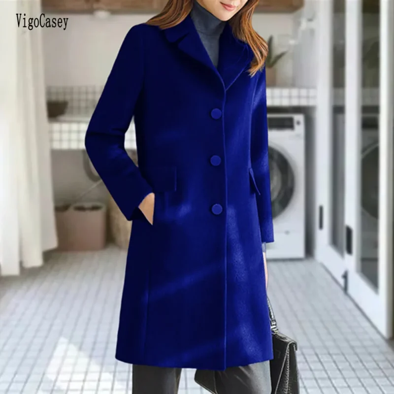 Autumn Winter Yellow Wool Long Blazer Coat - Image 2