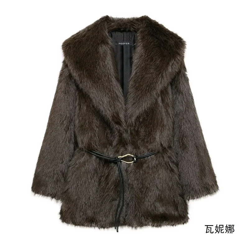 Elegant Lapel Imitation Fur Coat European Style - Image 2
