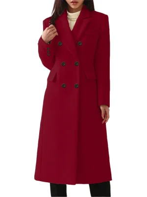 Elegant Burgundy Wool Blend Long Blazer Coat for Women