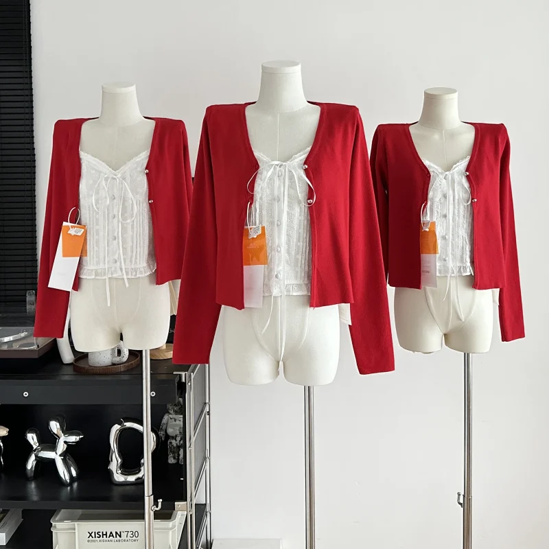 Women’s Gold Button Knit Cropped Cardigan Top - Image 4