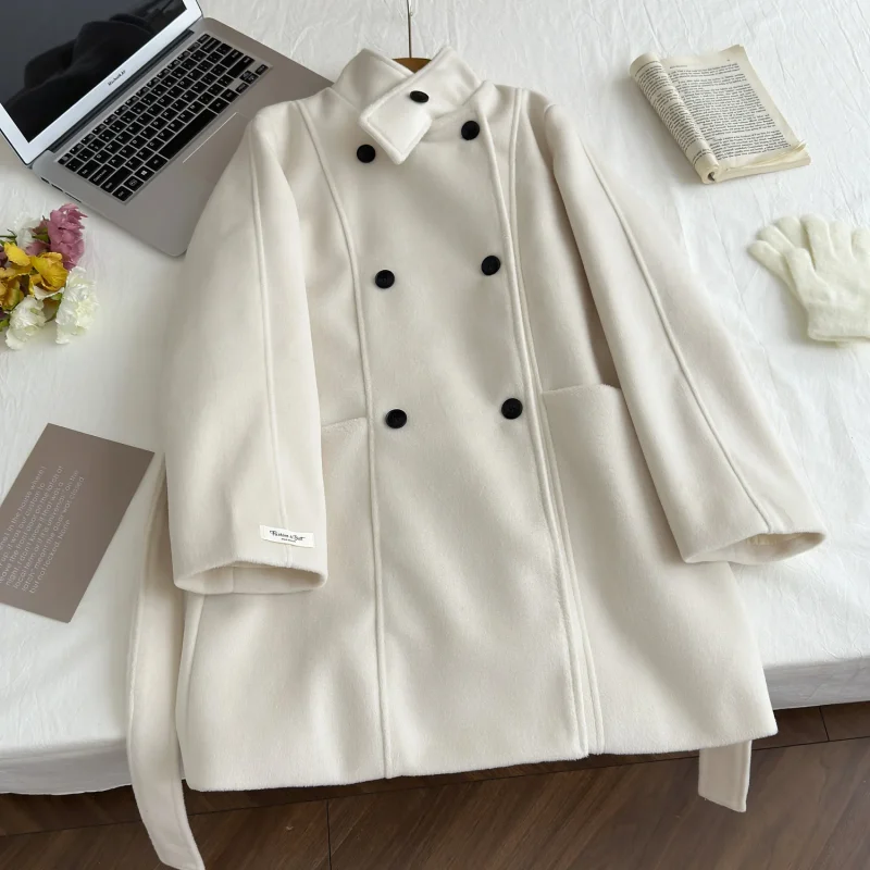 Korean Wool-Blend Lace-Up Coat - Image 5