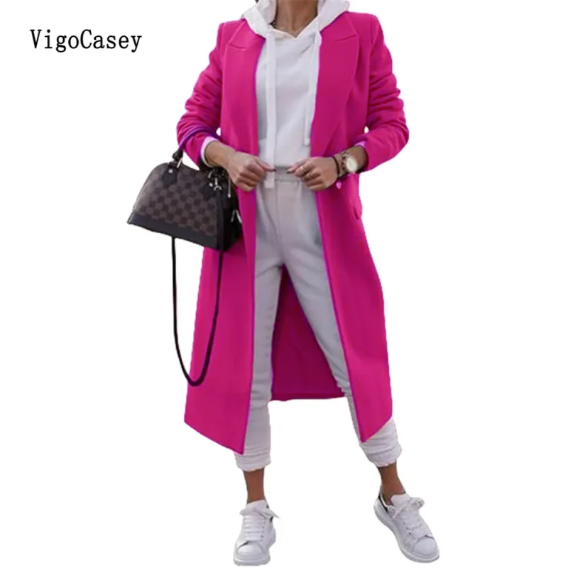 Autumn Winter Green Wool Long Blazer Coat - Image 2