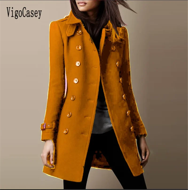 Elegant Burgundy Wool Blend Long Coat for Women - Image 2