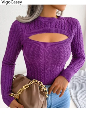 Casual Solid Knit Sweater for Women