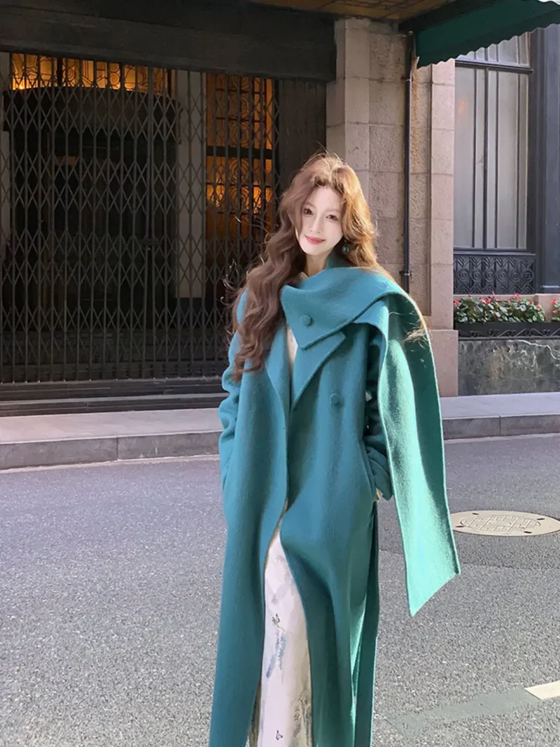 2025 Spring Women's Scarf Cape Trench Coat Vintage Elegant Overcoat - Image 4