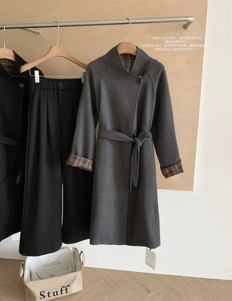 Women’s Korean Style Wool Trench Coat - Image 4