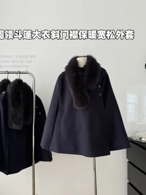 Korean Wool-Blend A-Line Coat