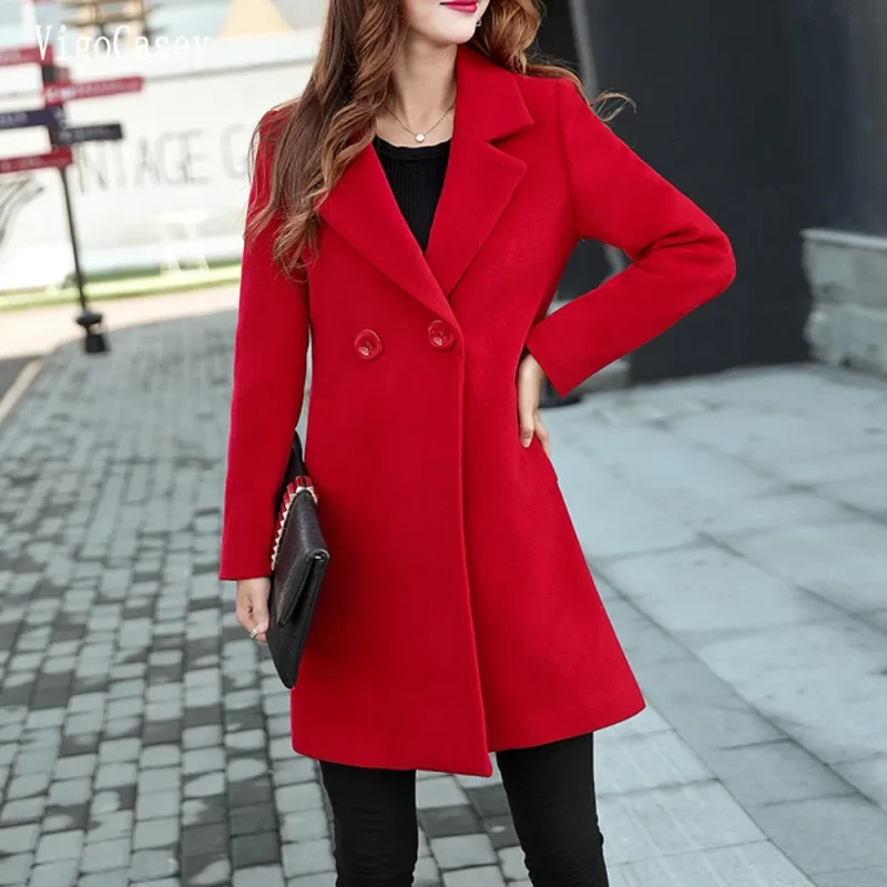Winter Red Long Trench Coat for Women - Image 2