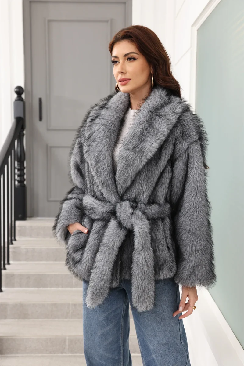 2025 Women’s Belted Faux Fur Coat - Image 2