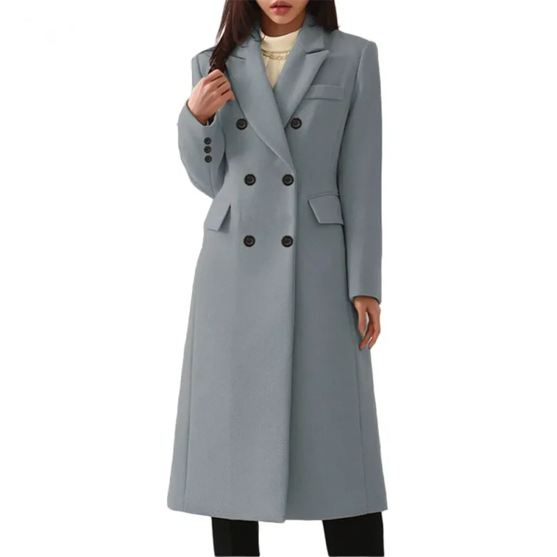 Elegant Burgundy Wool Blend Long Blazer Coat for Women - Image 2