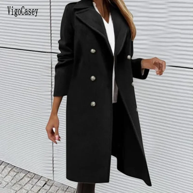 Autumn Winter Green Double Breasted Trench Coat - Image 3