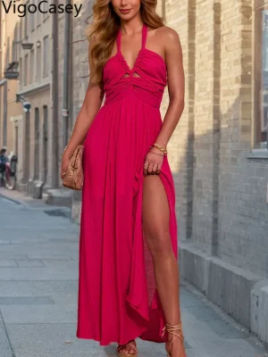 Summer Halter Hollow Long Dress
