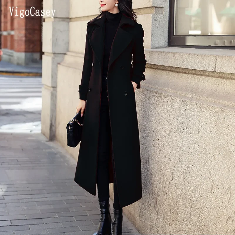 Elegant Red Wool Blend Long Blazer Coat for Women - Image 5