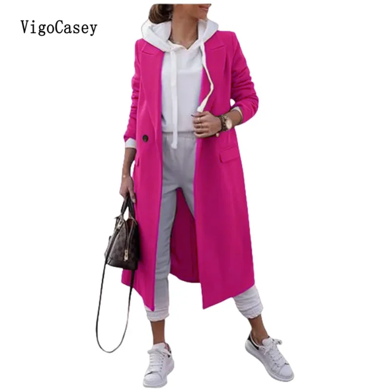 Autumn Winter Green Wool Long Blazer Coat - Image 3
