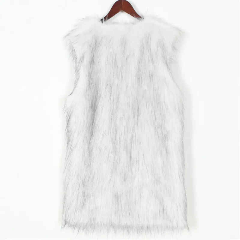 White V Neck Faux Fur Vest Women - Image 7