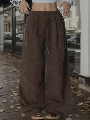 Women Brown High Waist Wide Leg Pants