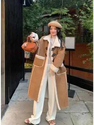 Plush Medium-Length Fur Coat for Women