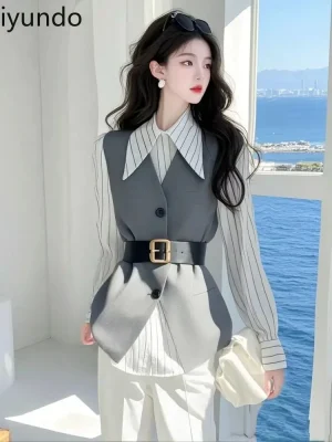 Spring French Chic Gray Vest Shirt Two