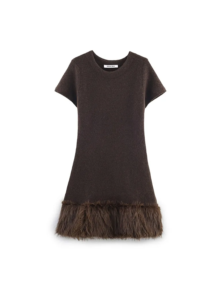 Women’s Brown Fur Patchwork Party Dress
