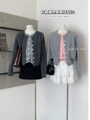 Autumn Knitted Fake Two-Piece Cardigan