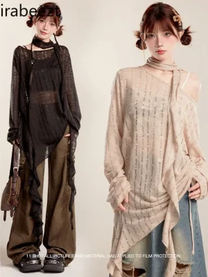 Sexy Irregular Ruffle Off Shoulder Knit T Shirt Women's Summer