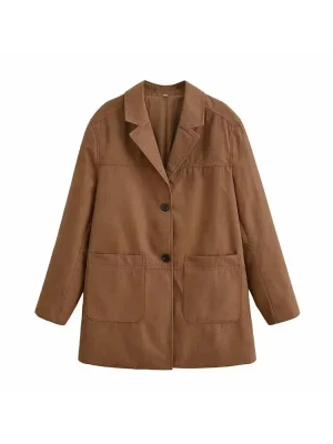 Women's 2025 Elegant Maillard Brown Suede Short Jacket