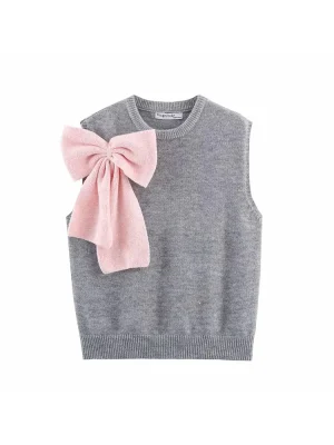 Women’s Bow Knit Vest Loose Fit Sleeveless Outerwear