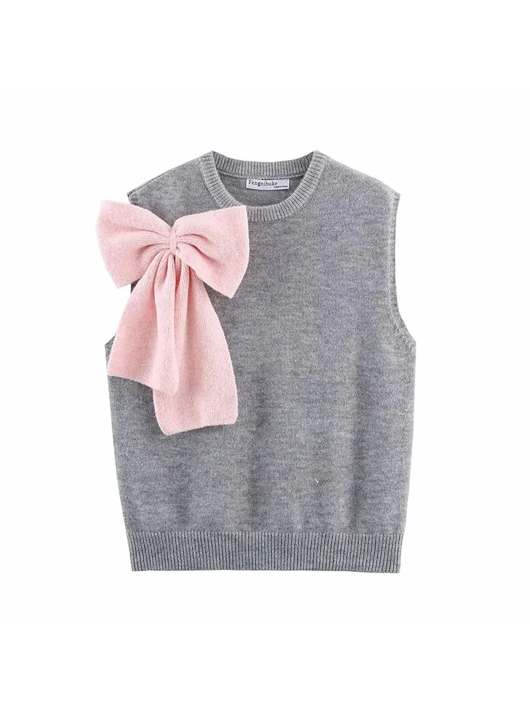 Women’s Bow Knit Vest Loose Fit Sleeveless Outerwear