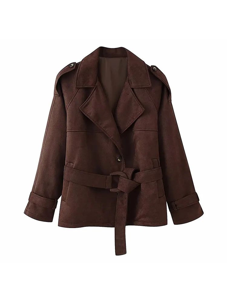 2025 Autumn Vintage Brown Tie-Up Short Jacket - Image 2