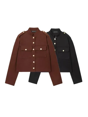 Casual Woolen Short Coat with Pockets