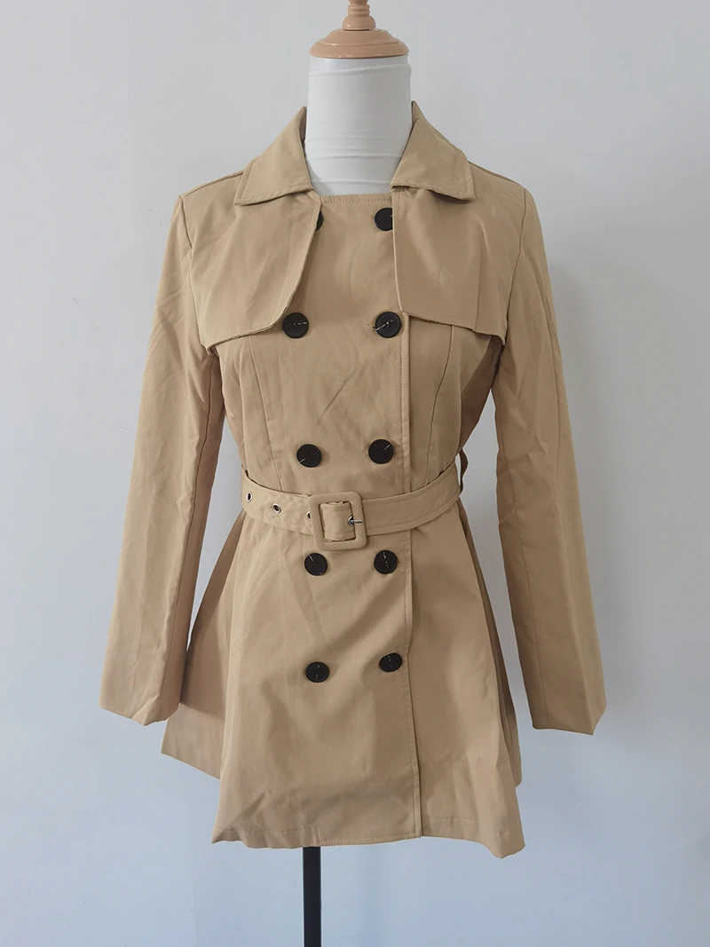 Elegant Khaki A-Line Trench Jacket - Image 6