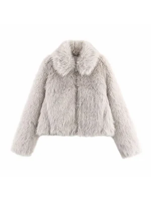 Women’s Lapel Long Sleeve Fur Jacket