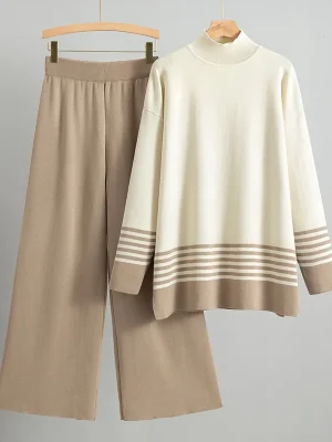Casual Striped Knit Two Piece Set Loose Fall Outfit