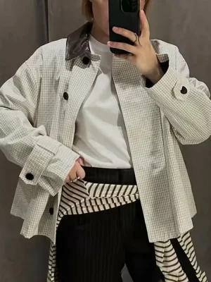 2025 Autumn Loose Plaid Patchwork Trench Jacket