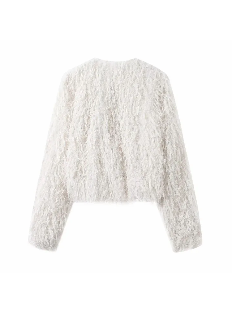 Women’s 2025 Feather-Trim Button-Up Coat - Image 2