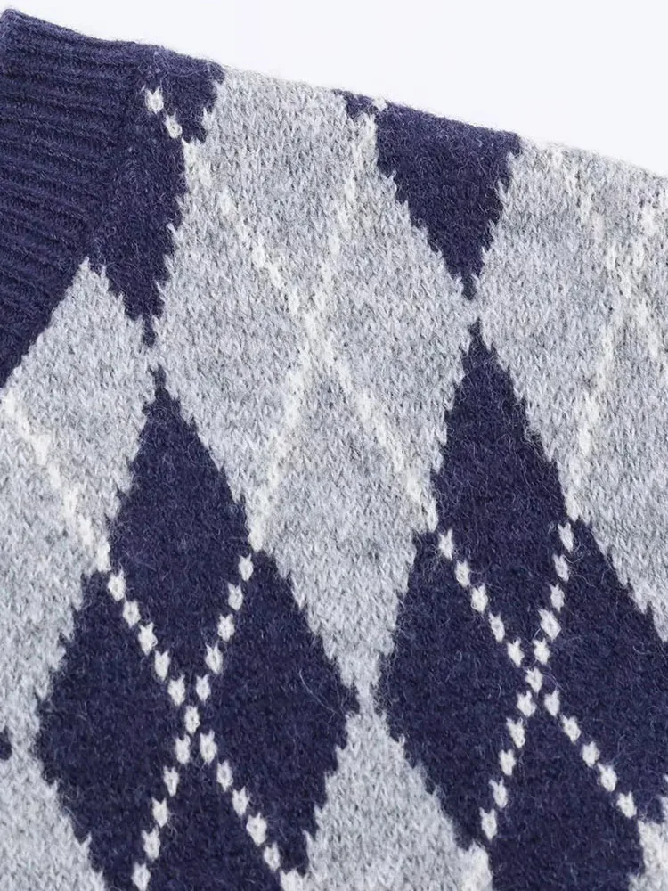 Autumn Winter Argyle Sweater Women Retro Style - Image 3