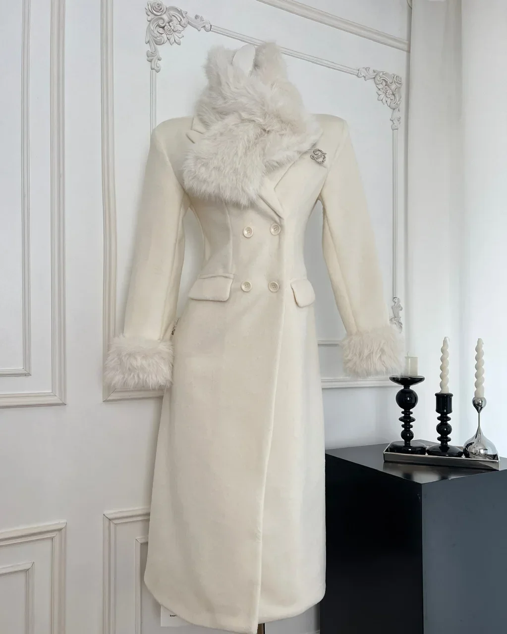 French Elegant Wool Blend Double-Breasted Coat - Image 2