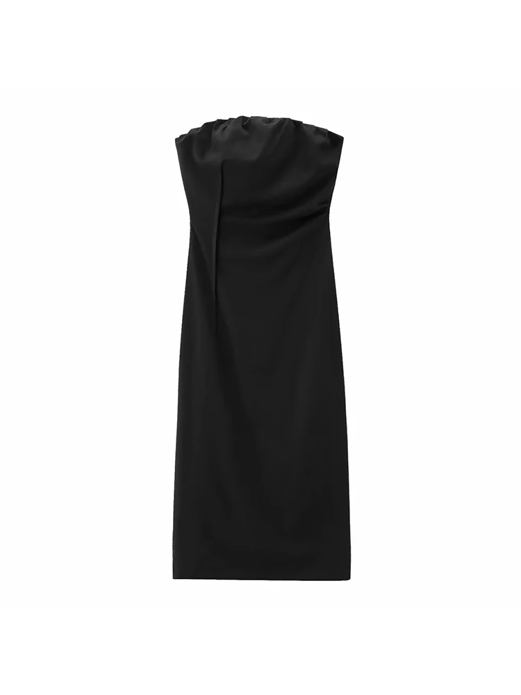 Women’s Black Strapless Midi Dress - Image 3