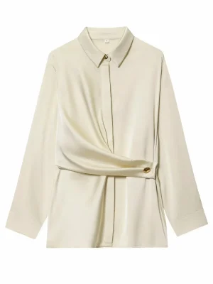 Autumn Winter Silk Satin Turn-Down Collar Blouse