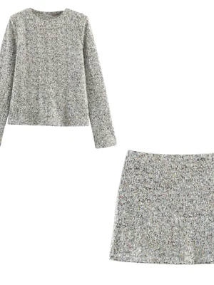 Autumn Winter Beaded Mini Skirt Set