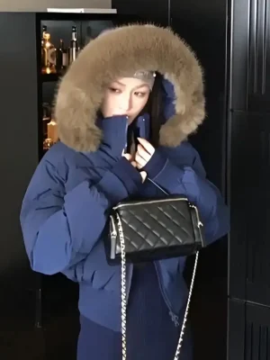 Fashionable Cotton Zipper Hooded Short Coat